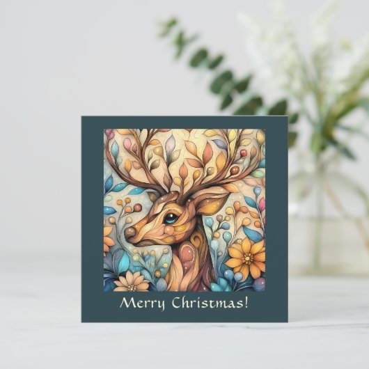Feestelijk rendier  feestdagenkaart (Staand voorkant)