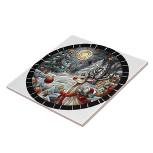 Feestelijk rendier in een winterwonderland in de s tegeltje