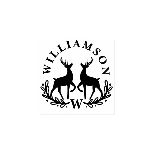 Feestelijk rendier Laurel krans familie Monogram Rubberstempel (Afrduk)