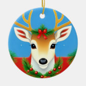 Feestelijk rendier met Holiday Wreath Keramisch Ornament (Voorkant)