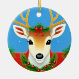 Feestelijk rendier met Holiday Wreath Keramisch Ornament