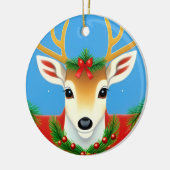 Feestelijk rendier met Holiday Wreath Keramisch Ornament (Links)