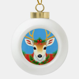 Feestelijk rendier met Holiday Wreath Keramische Bal Ornament