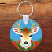 Feestelijk rendier met Holiday Wreath Sleutelhanger (Achterkant)