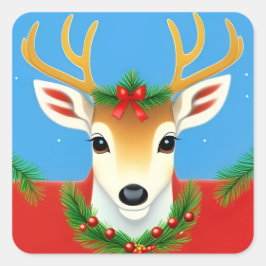 Feestelijk rendier met Holiday Wreath Vierkante Sticker