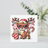 Feestelijk rendier met snoepriet feestdagenkaart (Staand voorkant)