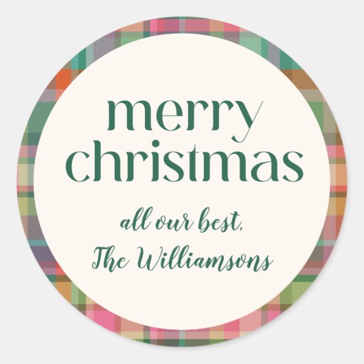 Feestelijk Retro Kerst Plaid Schattige Preppy Scri Ronde Sticker (Voorkant)