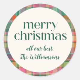 Feestelijk Retro Kerst Plaid Schattige Preppy Scri Ronde Sticker