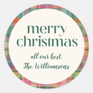 Feestelijk Retro Kerst Plaid Schattige Preppy Scri Ronde Sticker