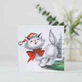 Feestelijk retro vintage kerstkattenfeest kaart (Staand voorkant)