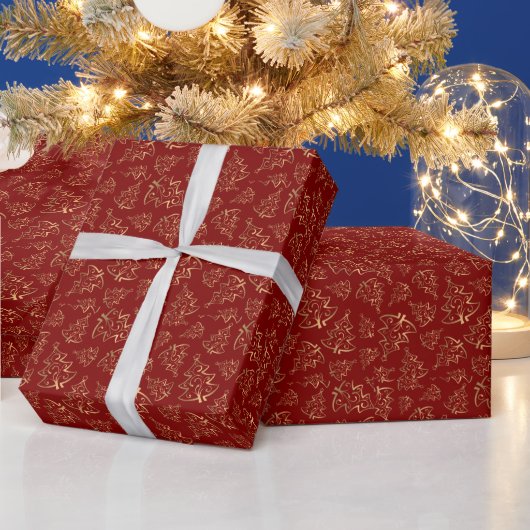 Feestelijk rode en gouden kerstboom inpakpapier (Feestdagen)
