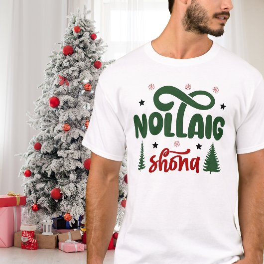 Feestelijk Rode en Groene Nollaig Shona T-shirt