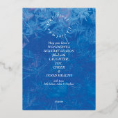 Feestelijk rood & blauw Eerste Kerstmis 3 Fotocoll Folie Feestdagenkaart (Achterkant)