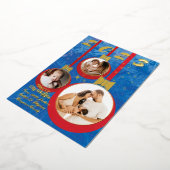 Feestelijk rood & blauw Eerste Kerstmis 3 Fotocoll Folie Feestdagenkaart (Gedraaid)