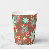 Feestelijk rood bloemenkerstpatroon papieren bekers (Achterkant)
