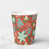 Feestelijk rood bloemenkerstpatroon papieren bekers (Voorkant)