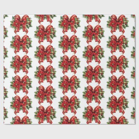 Feestelijk rood en goud kerstboog patroon cadeaupapier (Vlak)