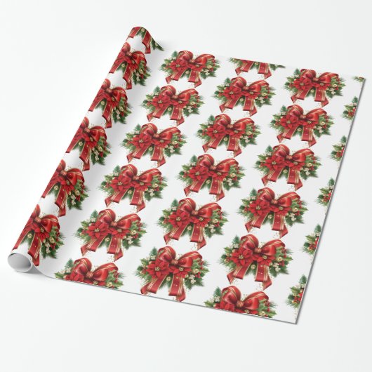 Feestelijk rood en goud kerstboog patroon cadeaupapier (Uitgerold)