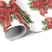 Feestelijk rood en goud kerstboog patroon cadeaupapier (Rol Hoek)