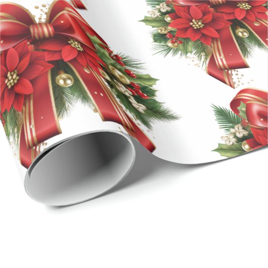 Feestelijk rood en goud kerstboog patroon cadeaupapier (Rol Hoek)