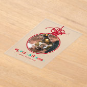 Feestelijk rood en groen belettering Ornament Foto Acryl Uitnodigingen (Laagn)