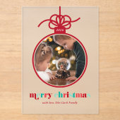 Feestelijk rood en groen belettering Ornament Foto Acryl Uitnodigingen (Voorkant)