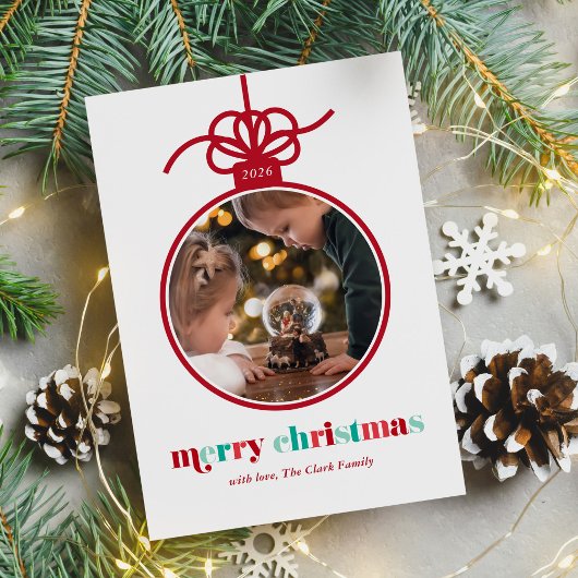 Feestelijk rood en groen belettering Ornament Foto Feestdagenkaart