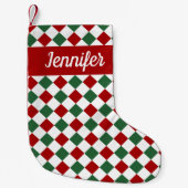 Feestelijk rood en groen controleert scriptnaam kleine kerstsok (Voorkant)