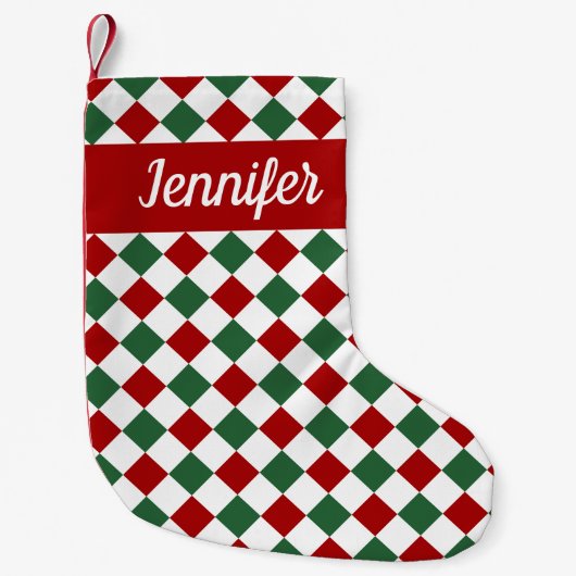 Feestelijk rood en groen controleert scriptnaam kleine kerstsok (Voorkant)