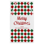 Feestelijk rood en groen gecontroleerd vrolijk ker klein cadeauzakje (Achterkant)