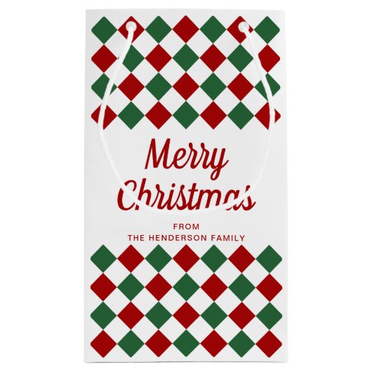 Feestelijk rood en groen gecontroleerd vrolijk ker klein cadeauzakje (Achterkant)