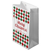 Feestelijk rood en groen gecontroleerd vrolijk ker klein cadeauzakje (Voorkant Gekanteld)