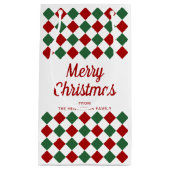 Feestelijk rood en groen gecontroleerd vrolijk ker klein cadeauzakje (Voorkant)