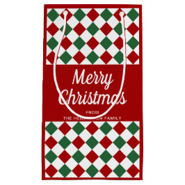 Feestelijk rood en groen gecontroleerd vrolijk ker klein cadeauzakje