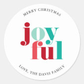 Feestelijk rood en groen "Joyful" Kerstmis Custom Ronde Sticker (Voorkant)