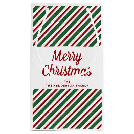 Feestelijk rood en groen patroon Vrolijk kerstfees Klein Cadeauzakje (Achterkant)