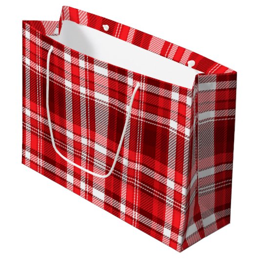 Feestelijk rood en wit geruit groot cadeauzakje (Voorkant Gekanteld)