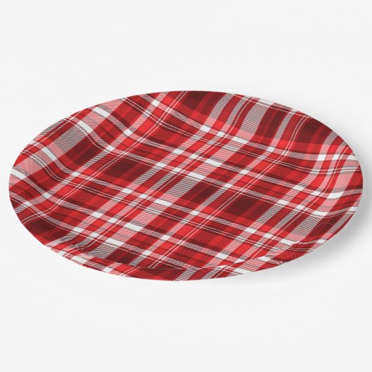 Feestelijk rood en wit geruit papieren bordje (Gekanteld)