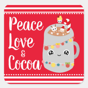 Feestelijk Rood en Wit Kawaii Cacao Kerstcadeau Vierkante Sticker