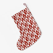 Feestelijk rood en wit kerstboom patroon kleine kerstsok (Achterkant (Hangend))