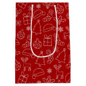 Feestelijk rood en wit winter kerstpatroon medium cadeauzakje (Achterkant)