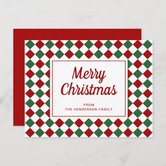 Feestelijk rood groen gecontroleerd Kerstmis Feestdagenkaart (Voorkant / Achterkant)
