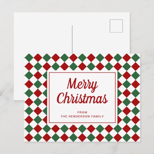 Feestelijk rood groen gecontroleerd Vrolijk Kerstf Feestdagenkaart (Voorkant / Achterkant)