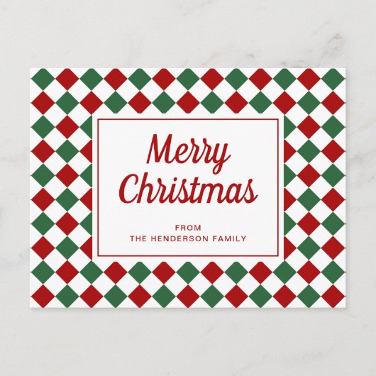 Feestelijk rood groen gecontroleerd Vrolijk Kerstf Feestdagenkaart (Voorkant)