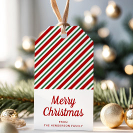 Feestelijk rood groen gestreept Kerstmis Cadeaulabel