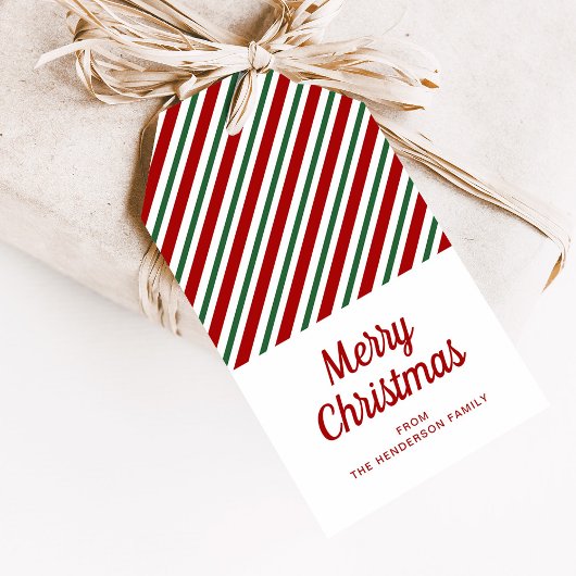 Feestelijk rood groen gestreept Kerstmis Cadeaulabel