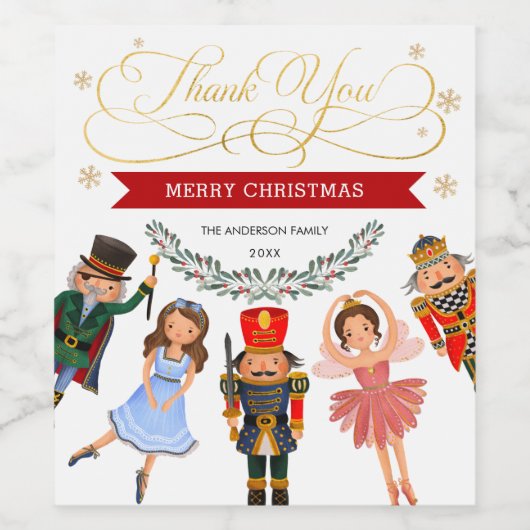 Feestelijk rood groen goud Notenkraker feestje Wijn Etiket (Enkel label)