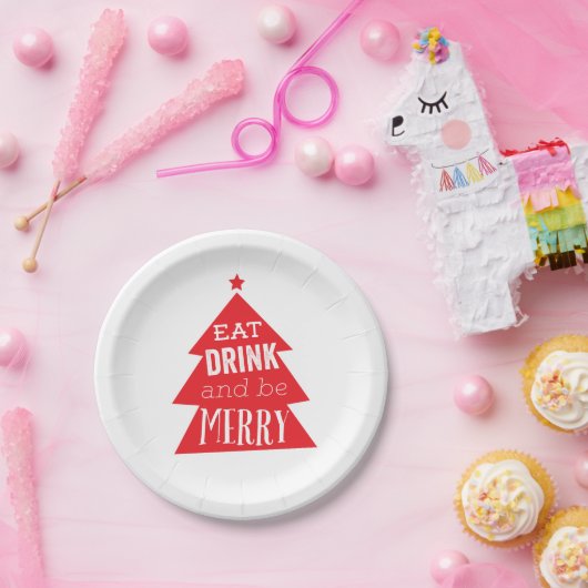 Feestelijk rood kerstboom feest papieren bordje (Feest)