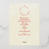 Feestelijk rood Onze eerste Kerstmis 3 fotocollage Folie Feestdagenkaart (Achterkant)