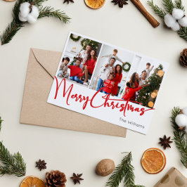 Feestelijk rood script Merry Christmas Six Foto Feestdagenkaart